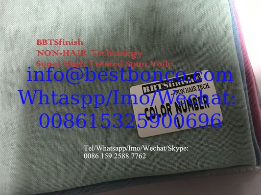Super High-twisted spun polyester full voile 2 X2 non-hair technology by BBTSfinish® production development