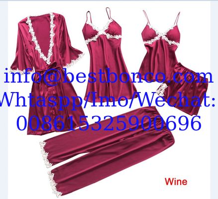 European and American sexy five-piece pajamas female summer sleeves bride morning robe plus size home service nightgown