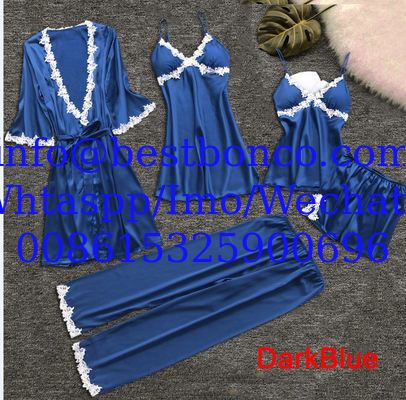 European and American sexy five-piece pajamas female summer sleeves bride morning robe plus size home service nightgown