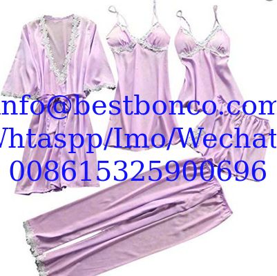 European and American sexy five-piece pajamas female summer sleeves bride morning robe plus size home service nightgown