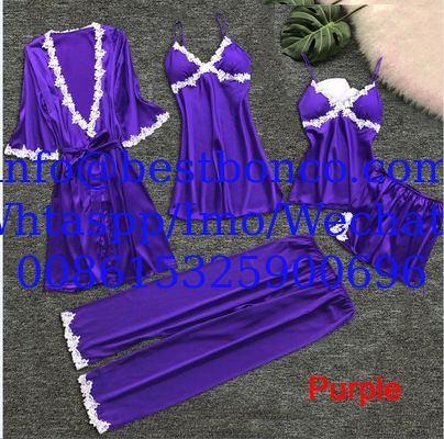 European and American sexy five-piece pajamas female summer sleeves bride morning robe plus size home service nightgown