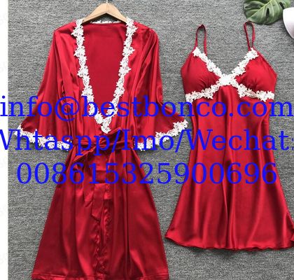 European and American sexy five-piece pajamas female summer sleeves bride morning robe plus size home service nightgown