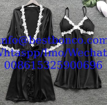 European and American sexy five-piece pajamas female summer sleeves bride morning robe plus size home service nightgown