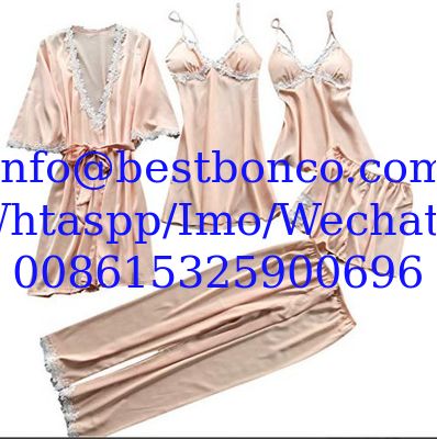 European and American sexy five-piece pajamas female summer sleeves bride morning robe plus size home service nightgown