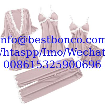 European and American sexy five-piece pajamas female summer sleeves bride morning robe plus size home service nightgown