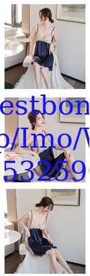 Factory direct cross-border creative long pajamas comfortable sexy noble stitching strap chiffon nightdress female summe
