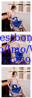 Factory direct cross-border creative long pajamas comfortable sexy noble stitching strap chiffon nightdress female summe