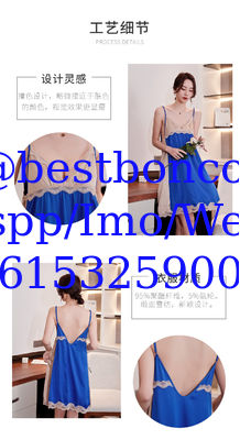 Factory direct cross-border creative long pajamas comfortable sexy noble stitching strap chiffon nightdress female summe