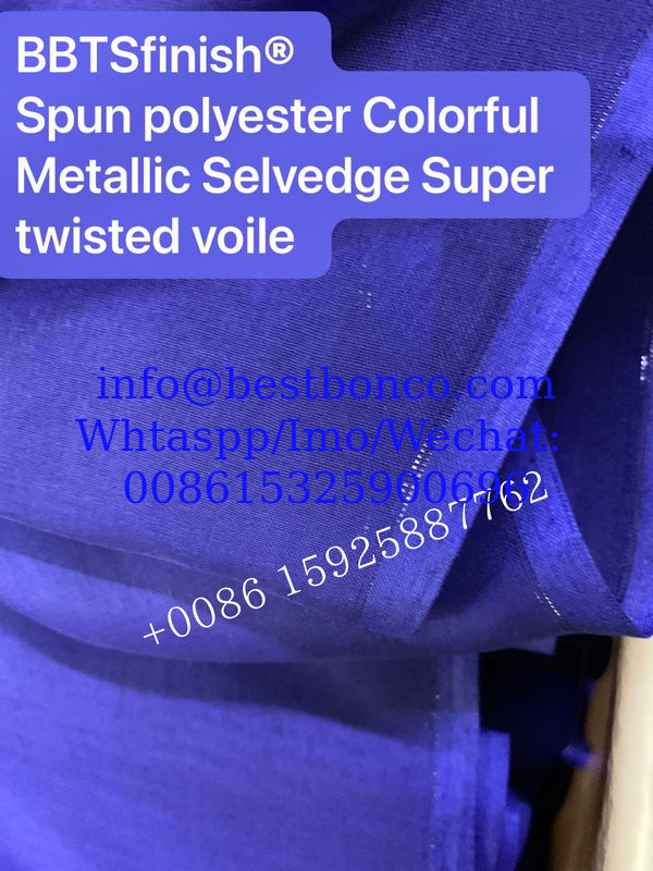 BBTS super high Twisted metallic spun polyester voile fabric for muslim usage white bluishwhite dyeing printing