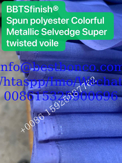BBTS super SUDAN high Twisted METALLIC spun polyester voile fabric for muslim usage white bluishwhite dyeing printing