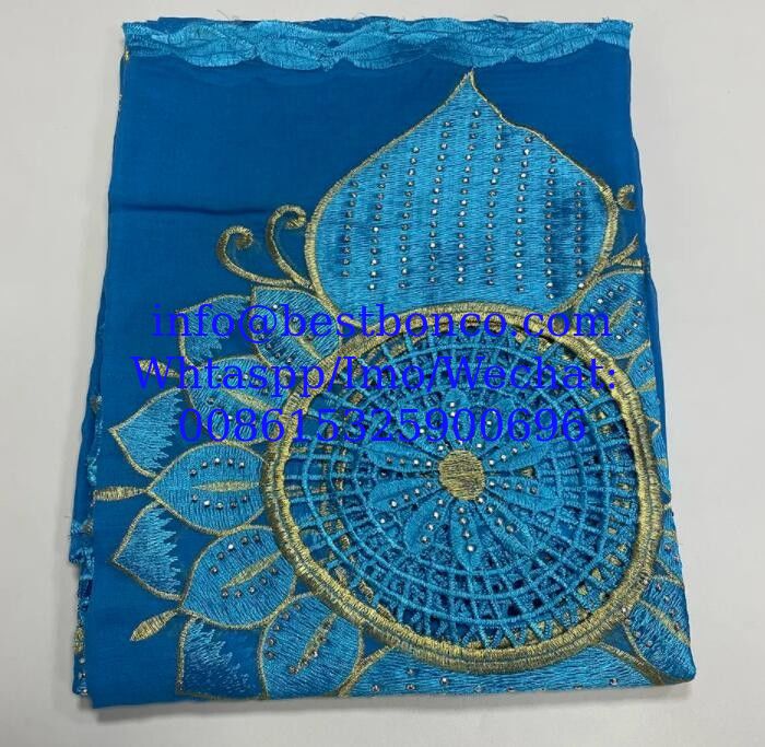 high quality Spun polyester voile fabrics embroidery sudan robe swiss hijab scarf for muslim women