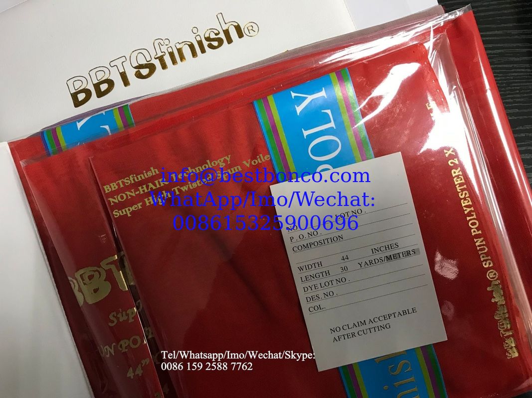 Super High-twisted spun polyester full voile 2 X2 non-hair technology by BBTSfinish® production development