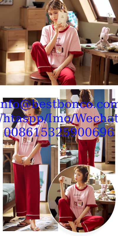 Pajamas women's summer cotton short-sleeved trousers thin section Korean version of the spring and summer cute cartoon c