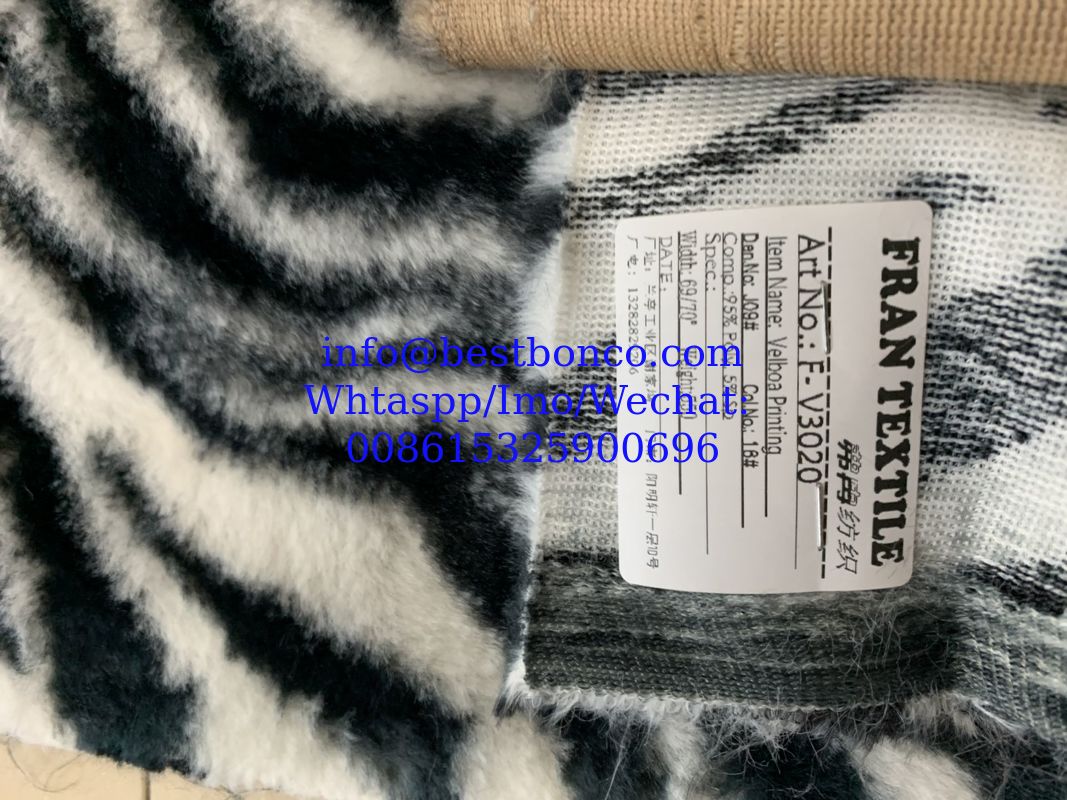 Velboa Printing fabric soft finish with high quality zebra design, snake design, any fashion design finest quality super